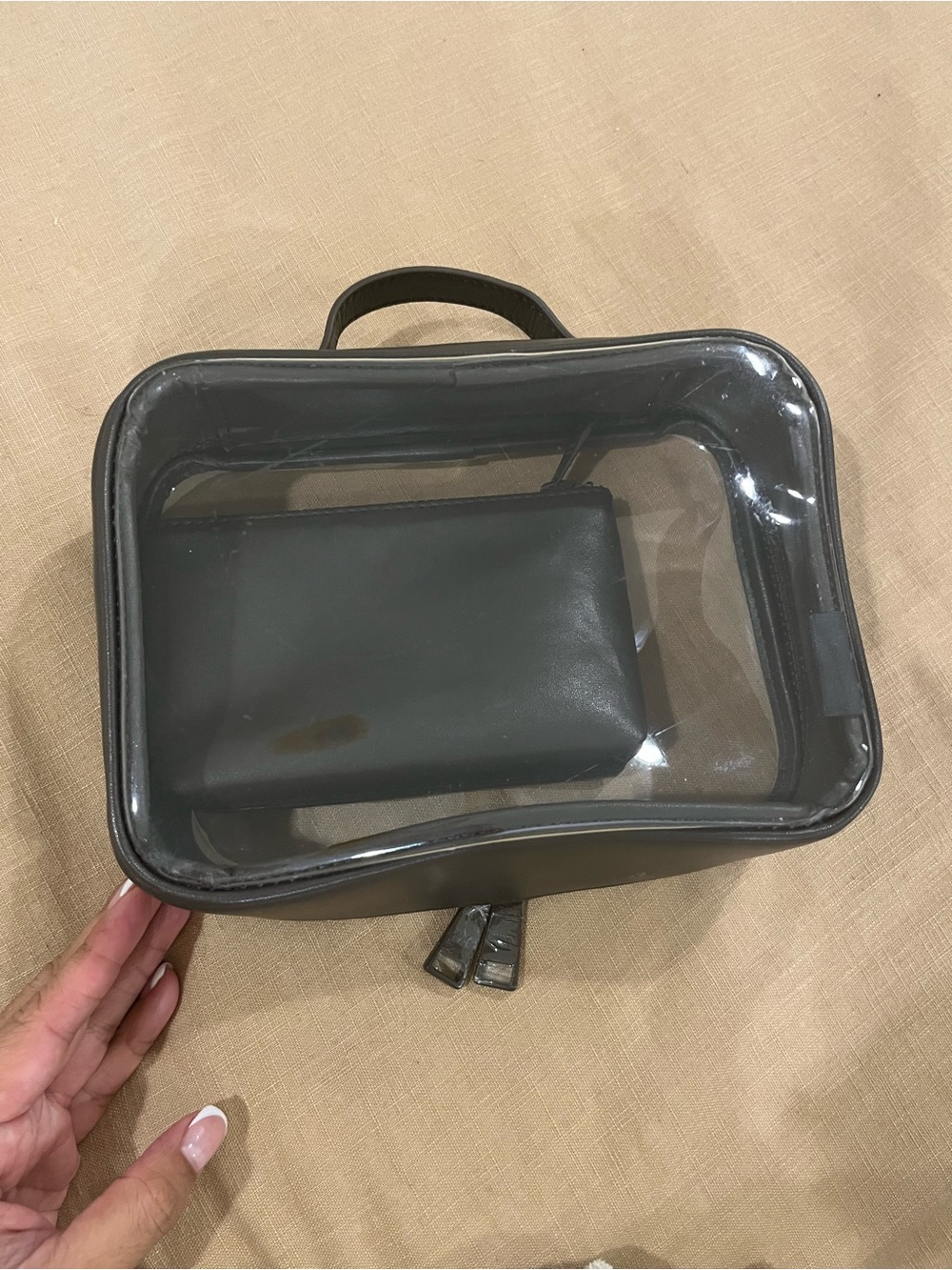 Clear Vinyl Cosmetic Bag with Dark Brown Trim